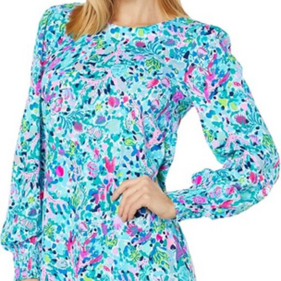 Lilly Pulitzer Diann Long Sleeve Mini Dress Smocked Printed New XS - Picture 1 of 2